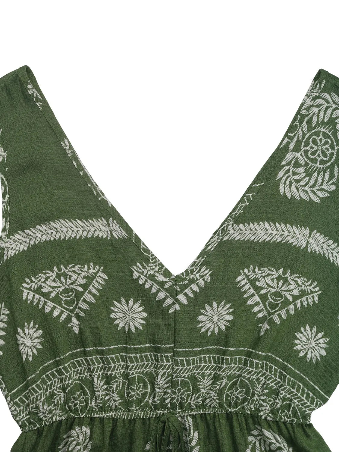 Matcha Green Printed V-Neck Sleeveless Dress