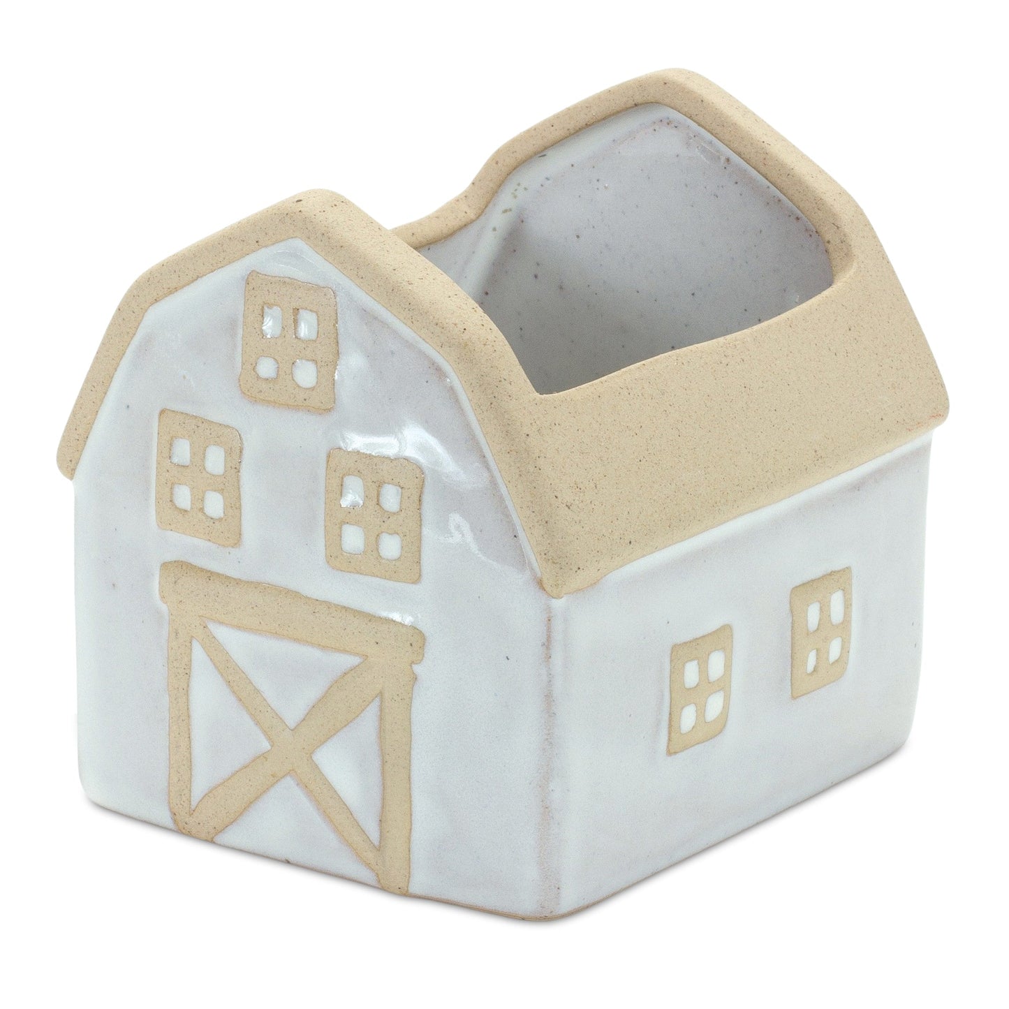 Neutral Porcelain House and Barn Planter Set