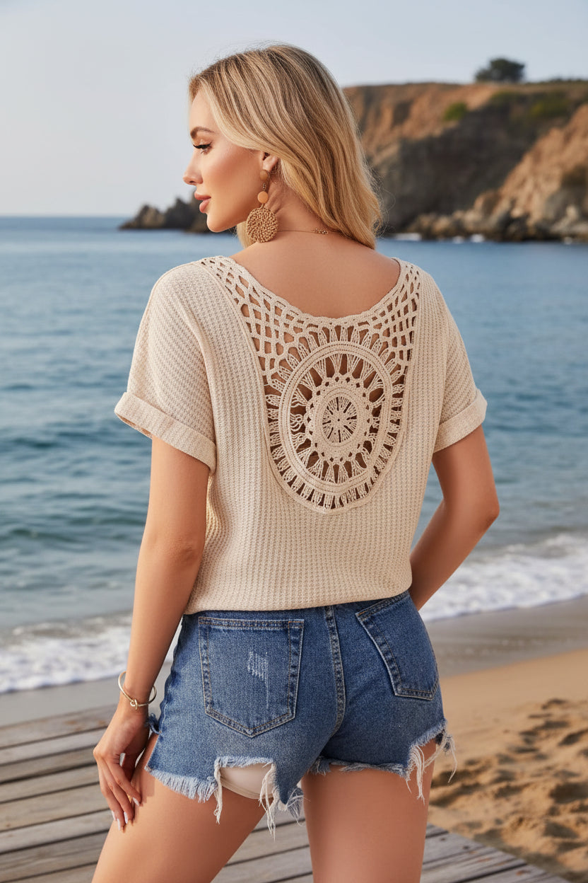 Boho Crochet T-Shirt with Unique Back Knit Design