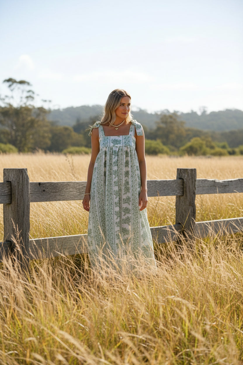 Printed Midi Dress with Square Neck