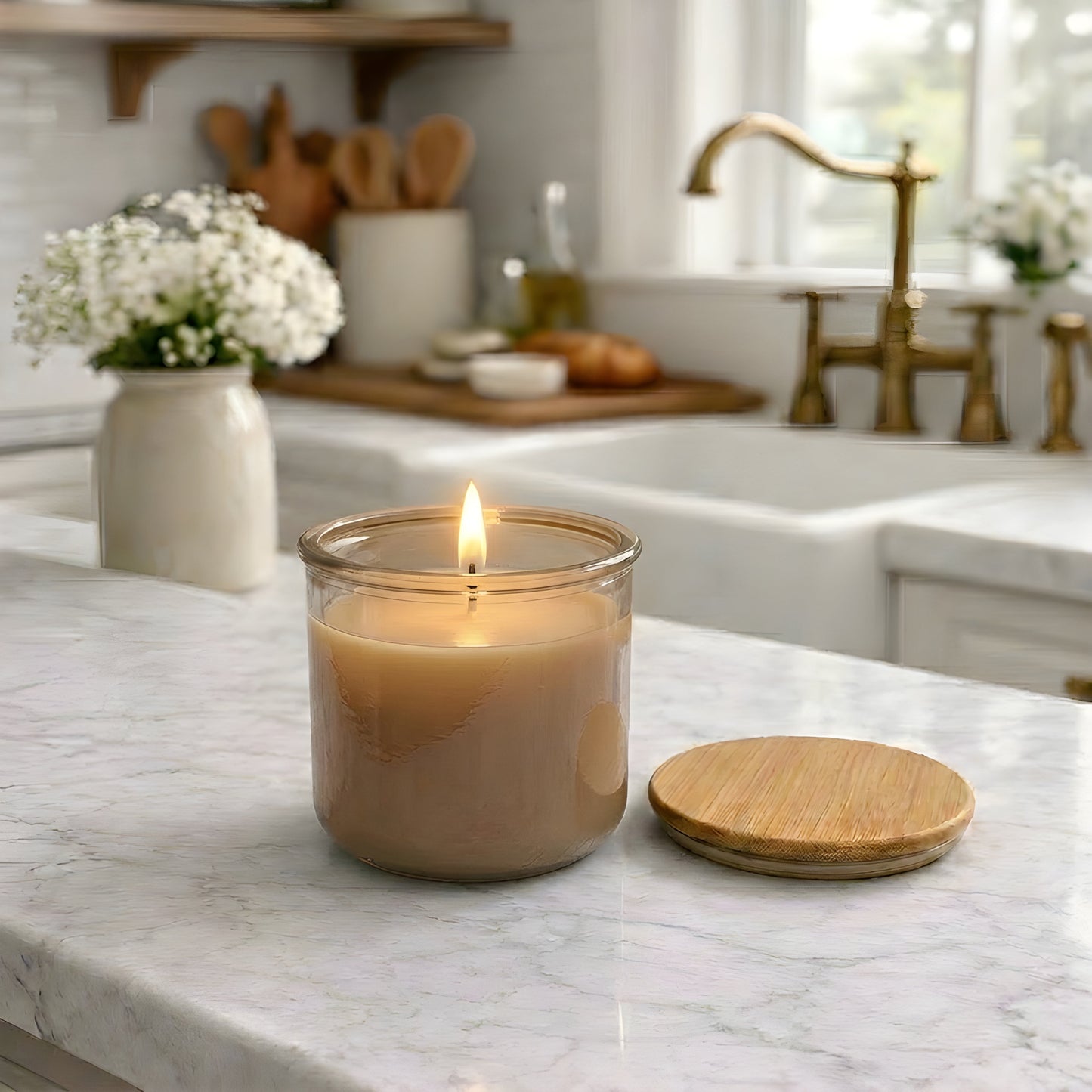 Fossil Color Beeswax Candle in Recycled Spanish Glass Jar