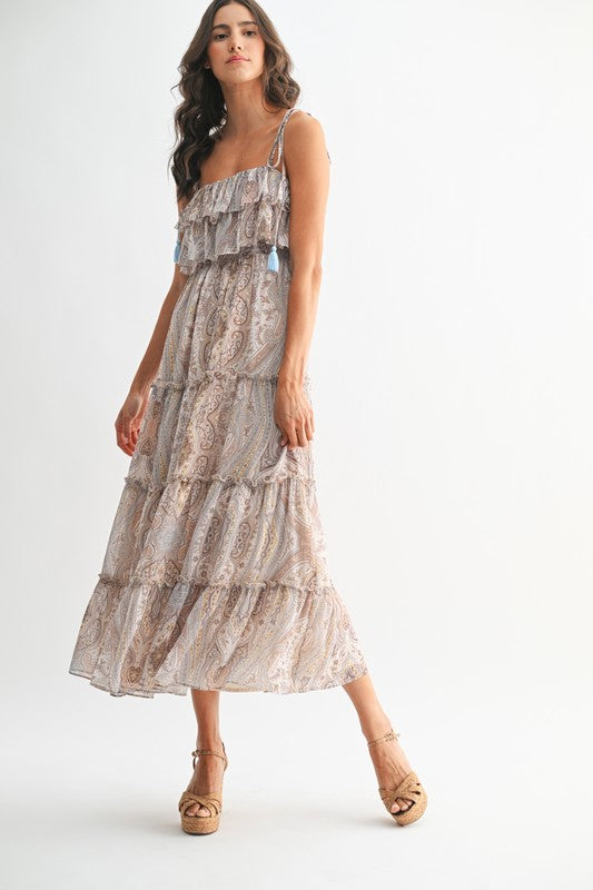 Bohemian Paisley Maxi Dress | Flowy Tiered Boho Style