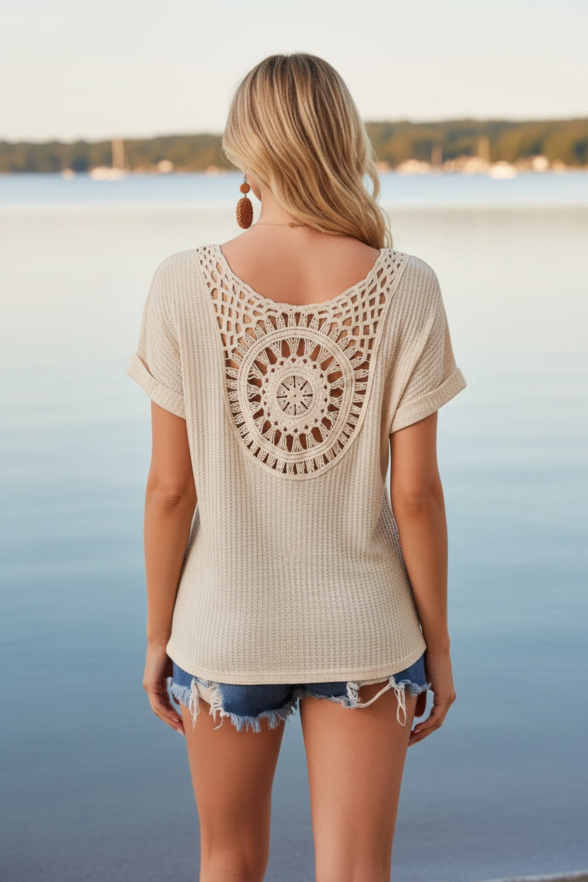 Boho Crochet T-Shirt with Unique Back Knit Design