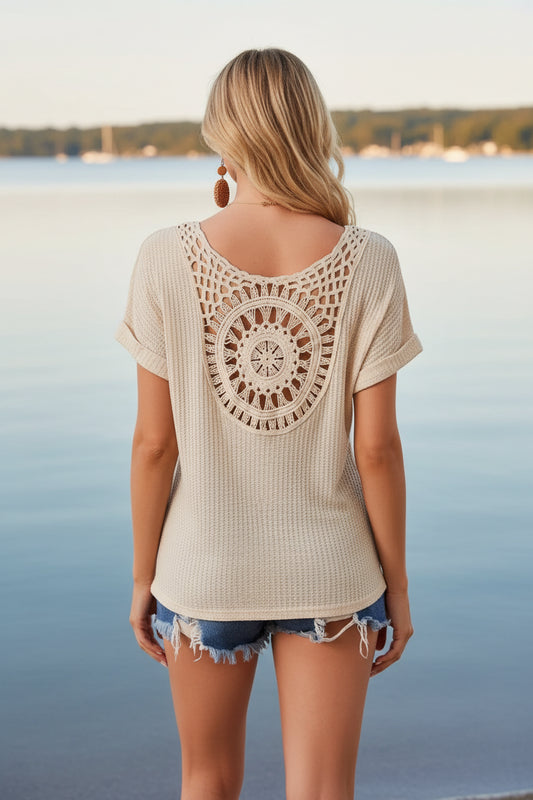 Boho Crochet T-Shirt with Unique Back Knit Design