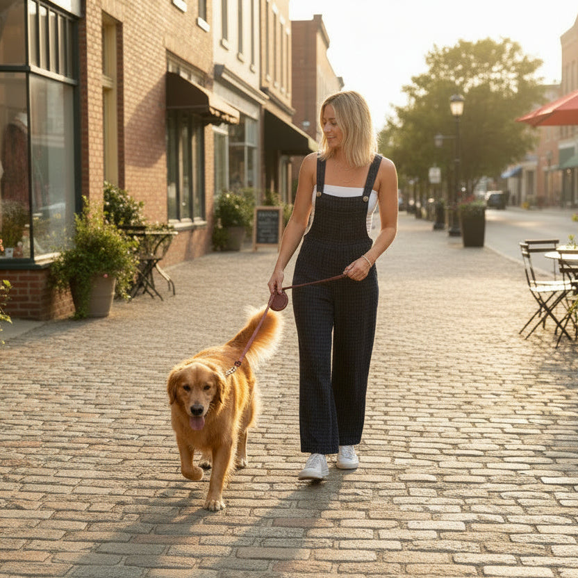 Plaid Button‑Front High‑Waist Jumpsuit — Navy