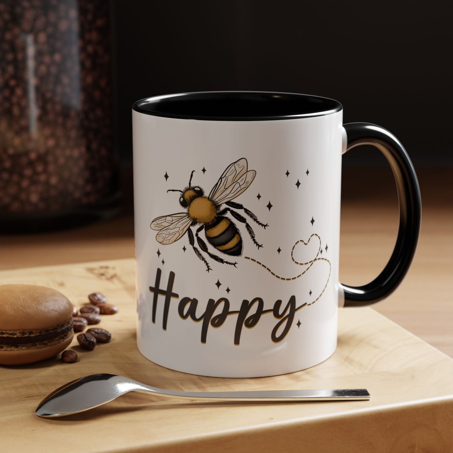 Bee Happy Ceramic Mug – Whimsical Bee Design, 11 oz Cottage Style