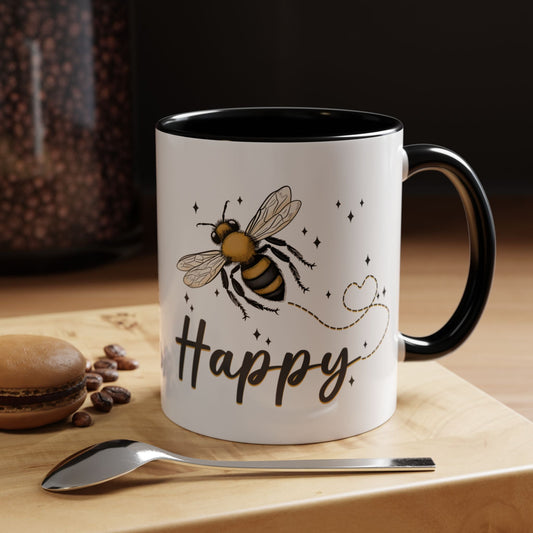 Bee Happy Ceramic Mug – Whimsical Bee Design, 11 oz Cottage Style
