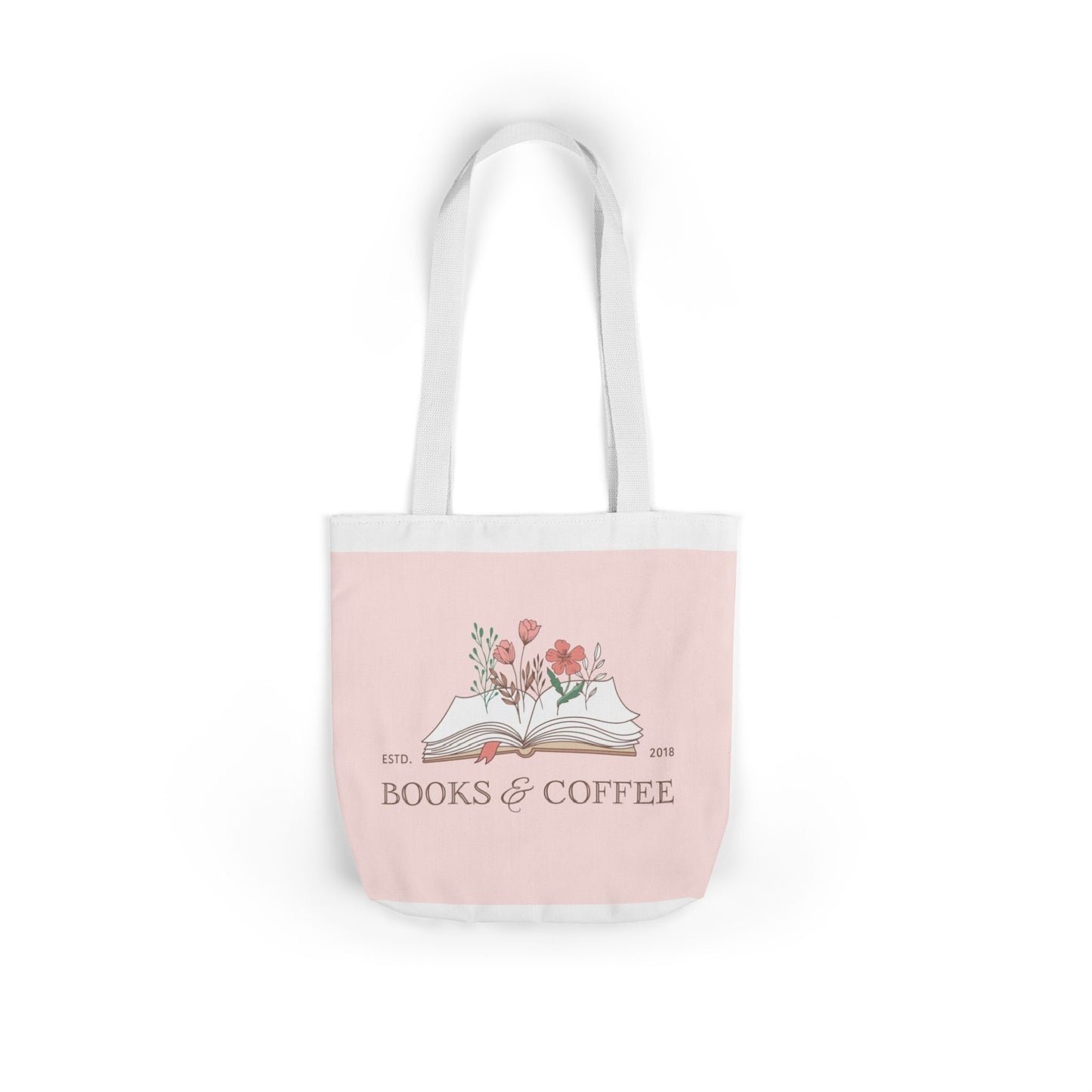 Books & Coffee Floral Tote Bag — Cute Pink Canvas Book Lover Tote