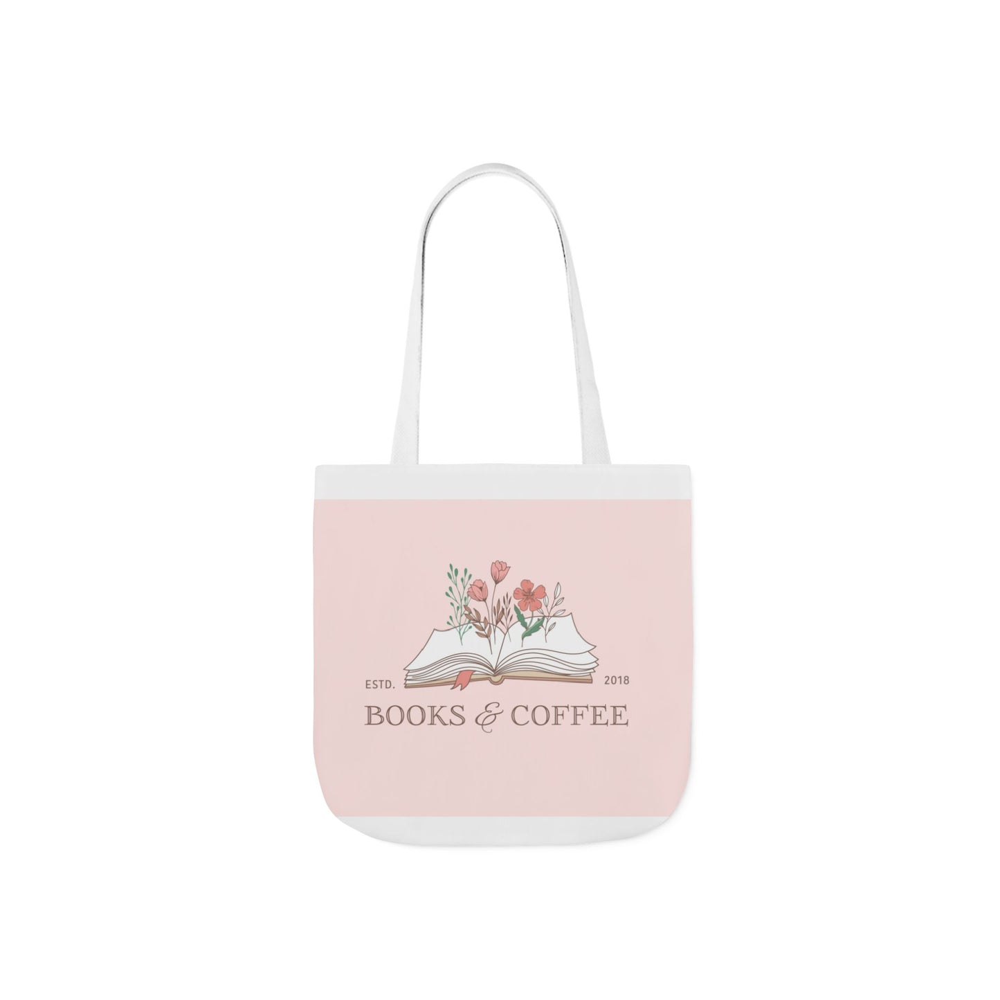 Books & Coffee Floral Tote Bag — Cute Pink Canvas Book Lover Tote