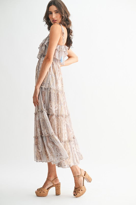 Bohemian Paisley Maxi Dress | Flowy Tiered Boho Style