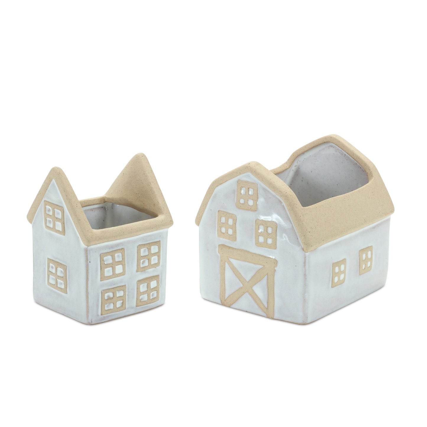 Neutral Porcelain House and Barn Planter Set
