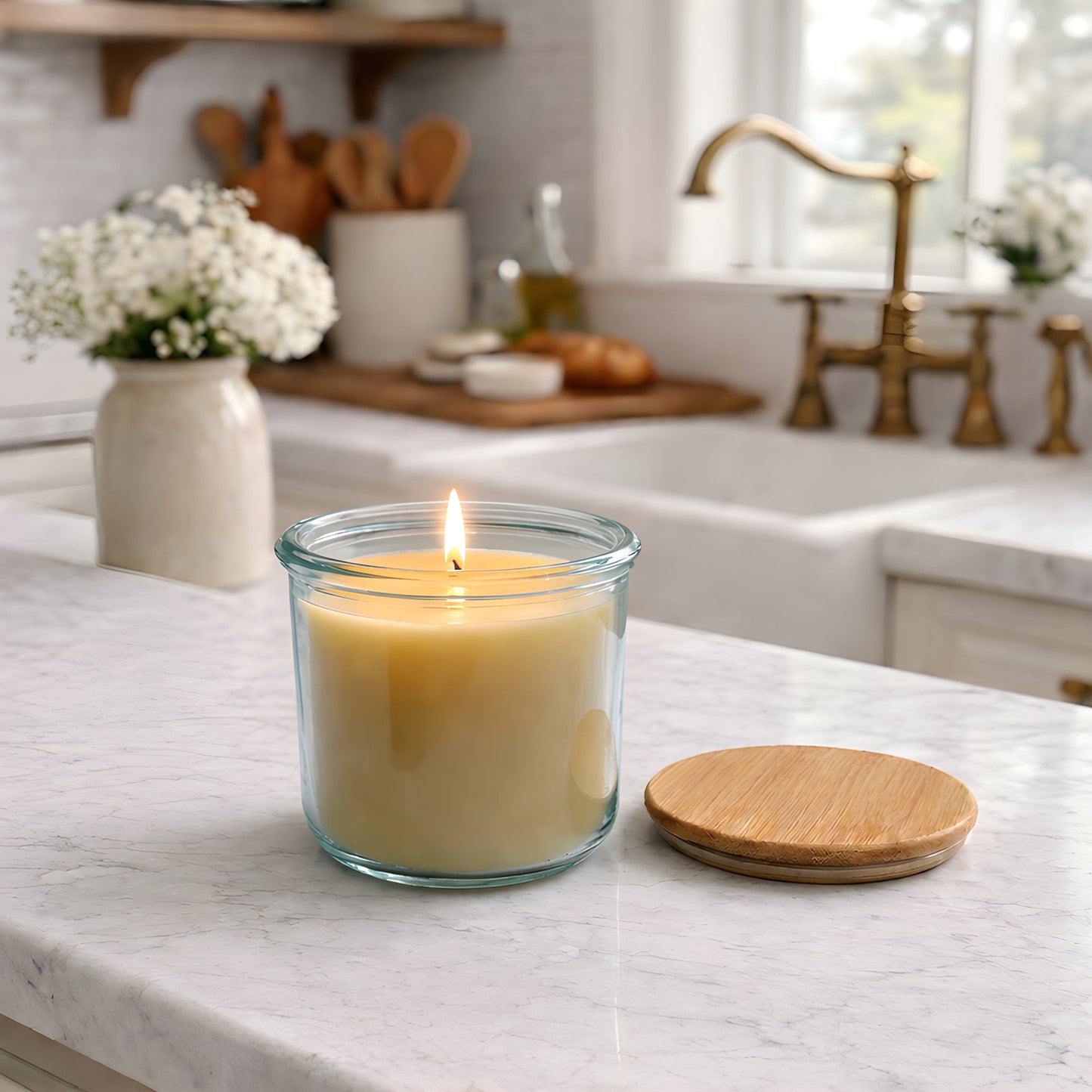 Clear Recycled Glass Beeswax Candle with Bamboo Lid