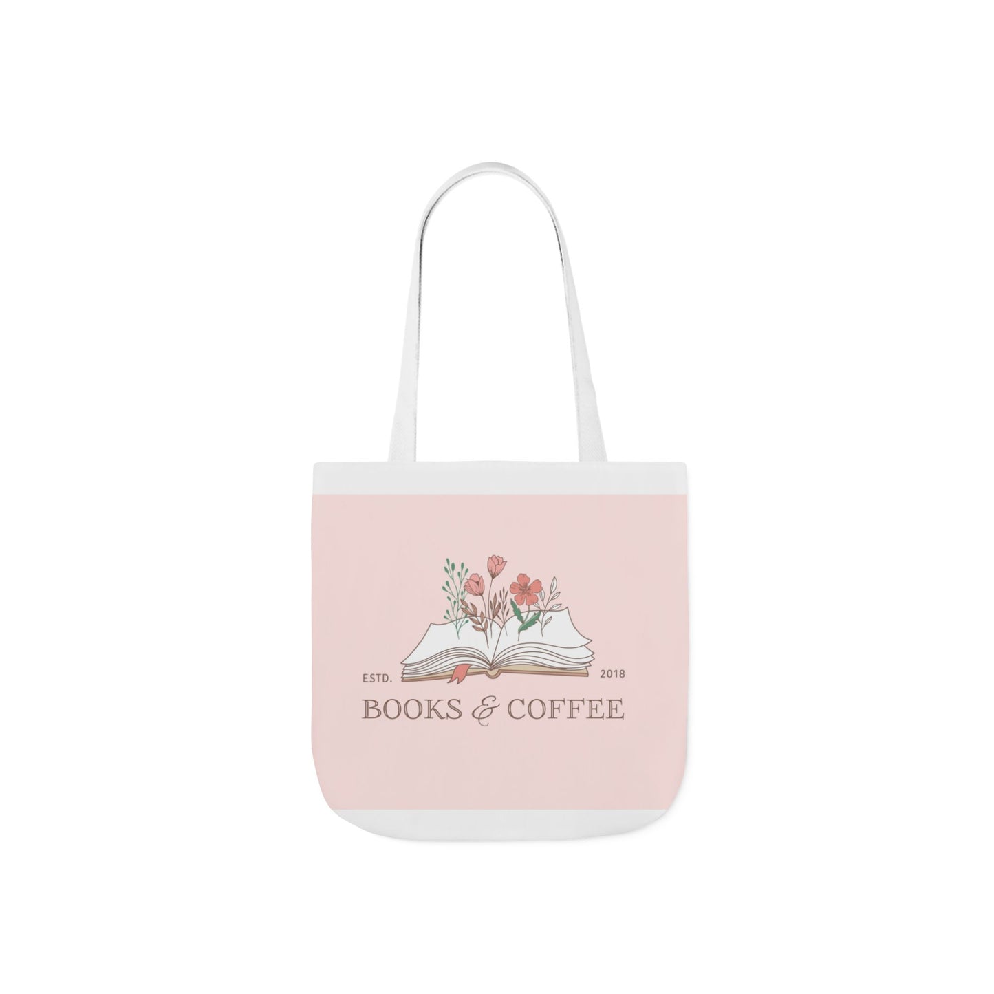 Books & Coffee Floral Tote Bag — Cute Pink Canvas Book Lover Tote
