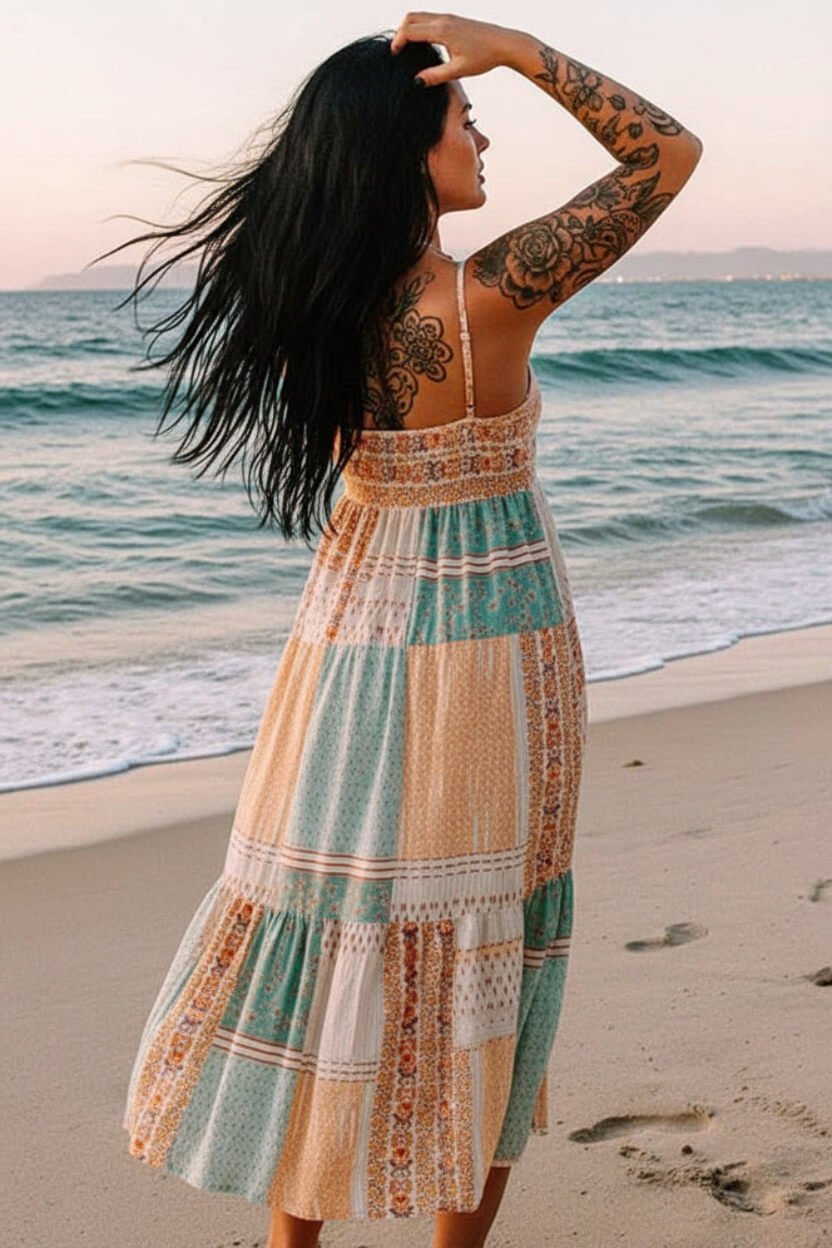 Mint Boho Patchwork Square Neck Sundress