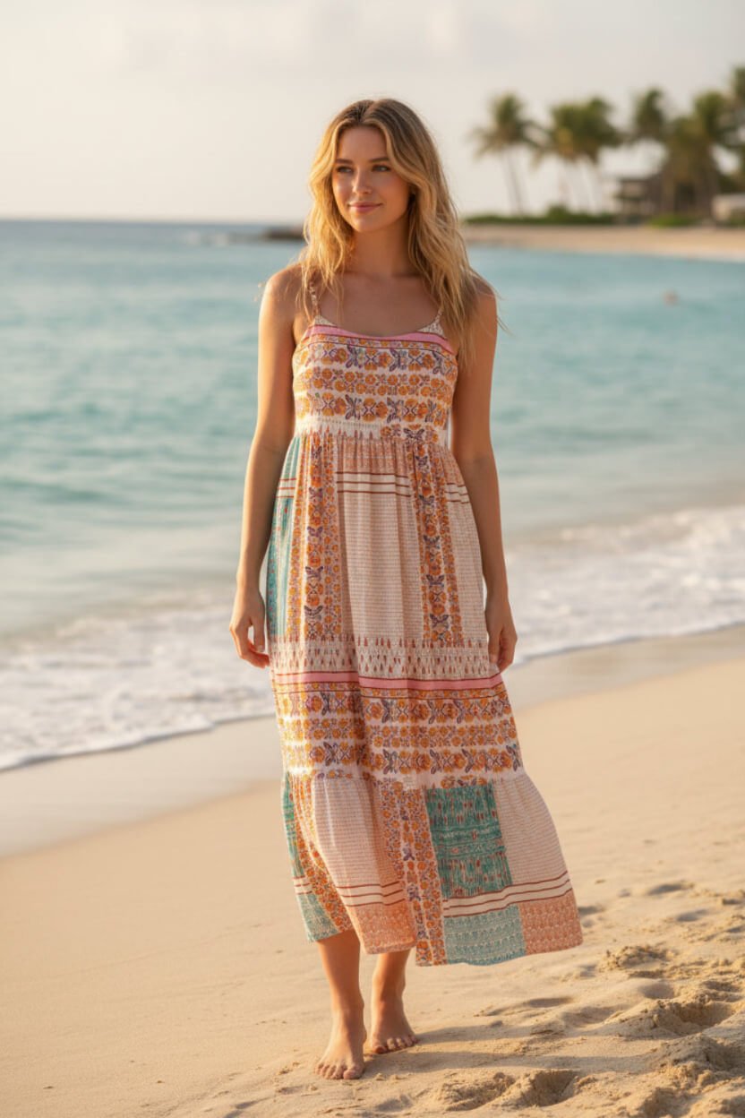 Mint Boho Patchwork Square Neck Sundress