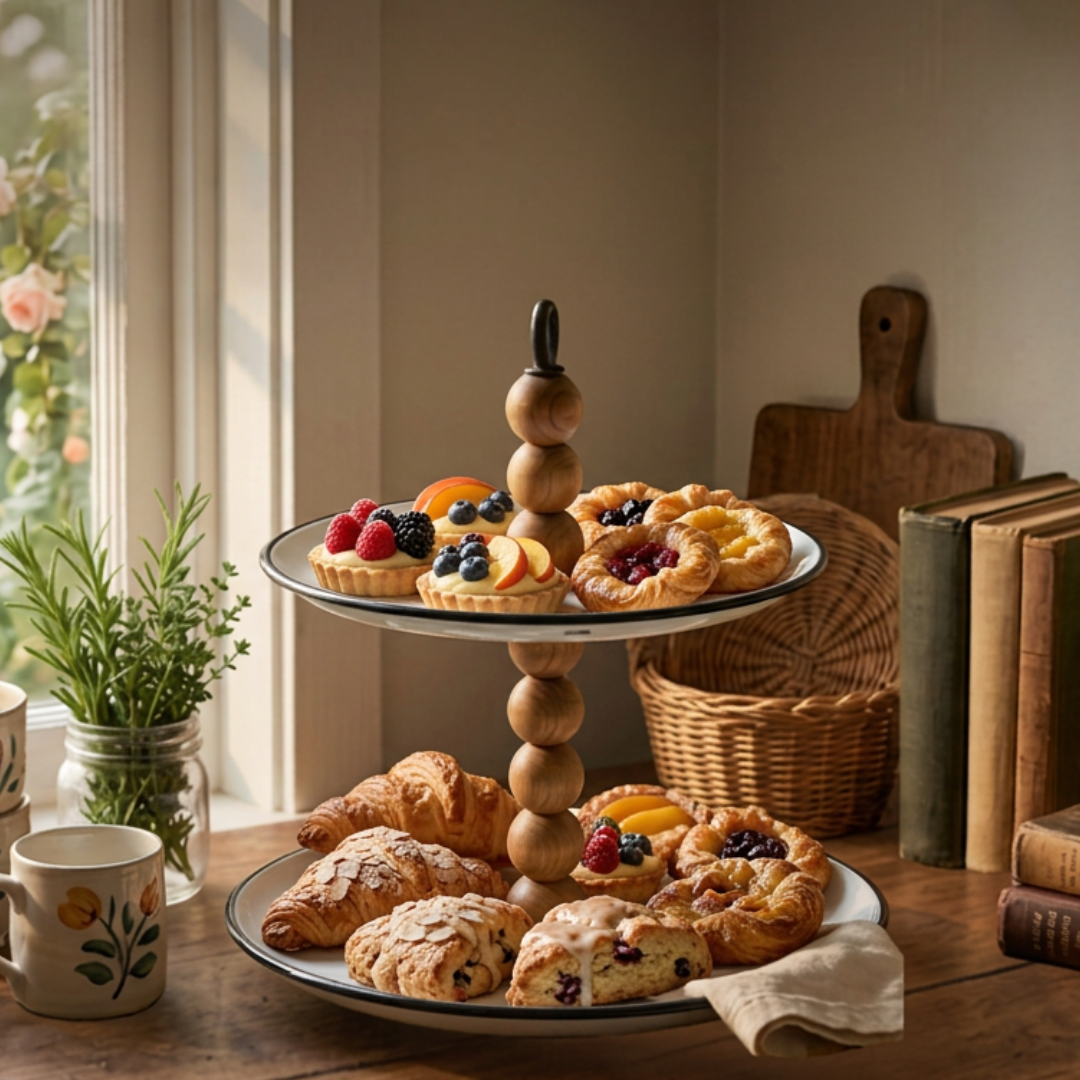 Wood Beads and Metal Two-Tier Tray