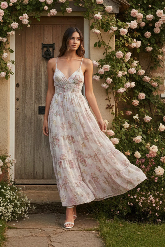 MABLE Floral Print Tiered Cami Maxi Dress