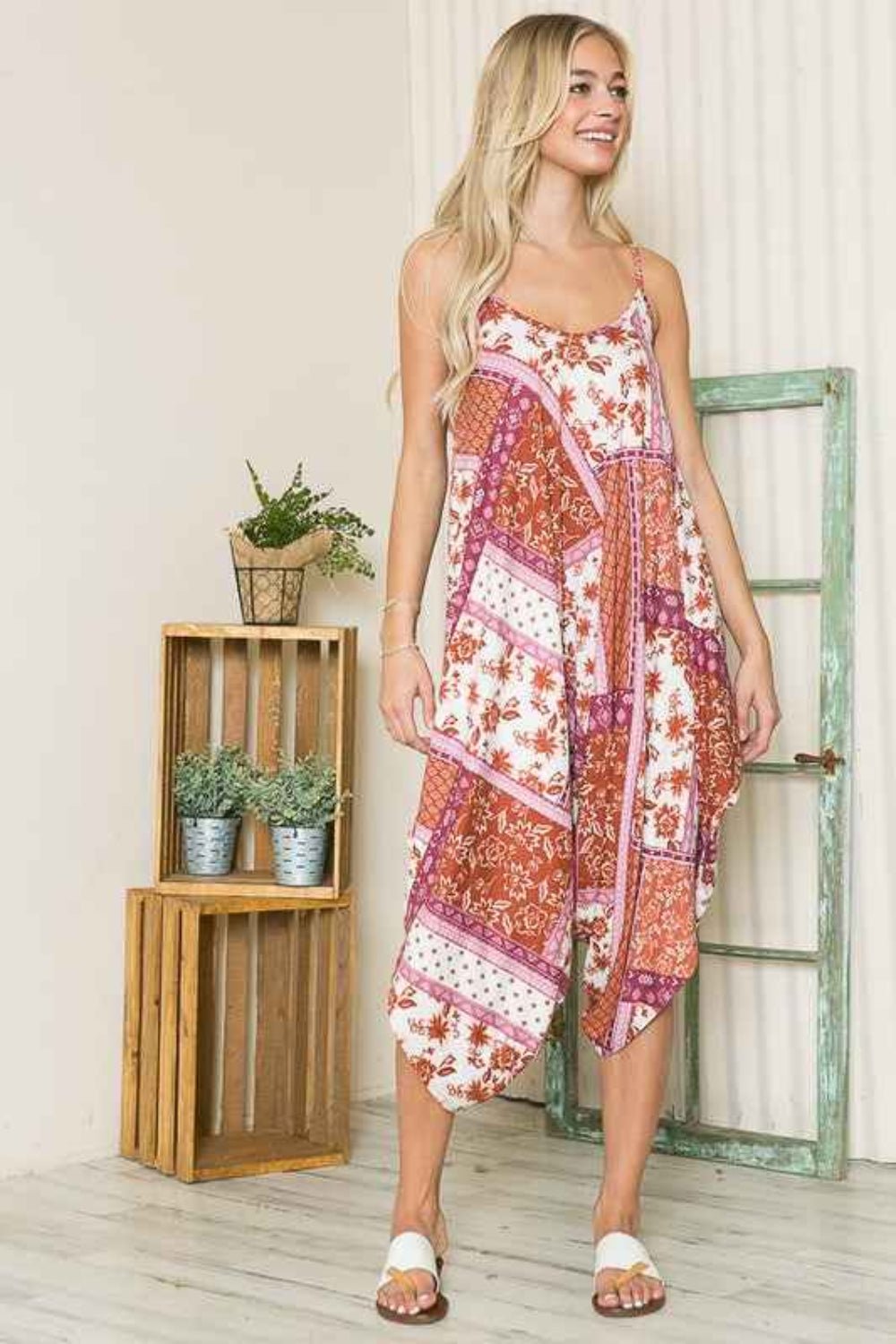 Boho Patchwork Draped Harem Jumpsuit