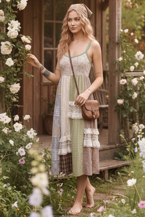 Patchwork Lace Trimmed A-Line Dress
