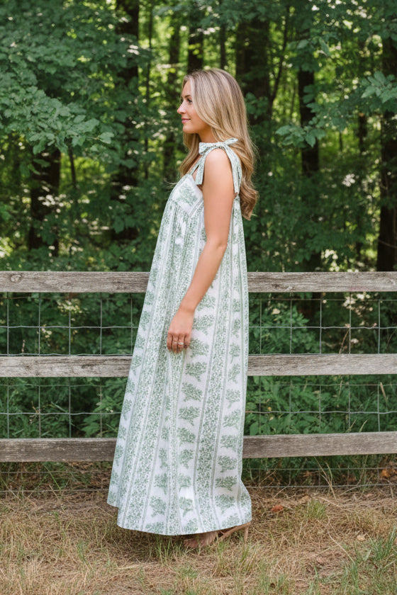 Printed Midi Dress with Square Neck