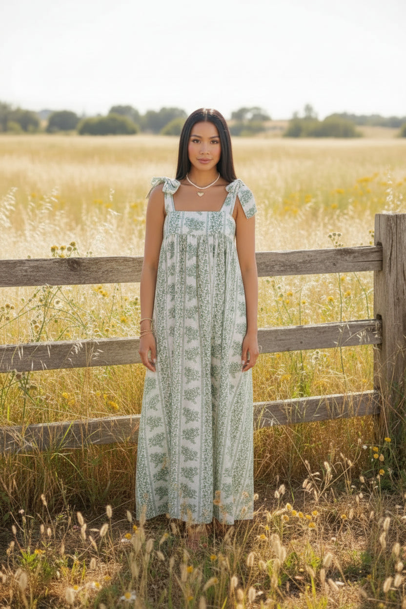 Printed Midi Dress with Square Neck