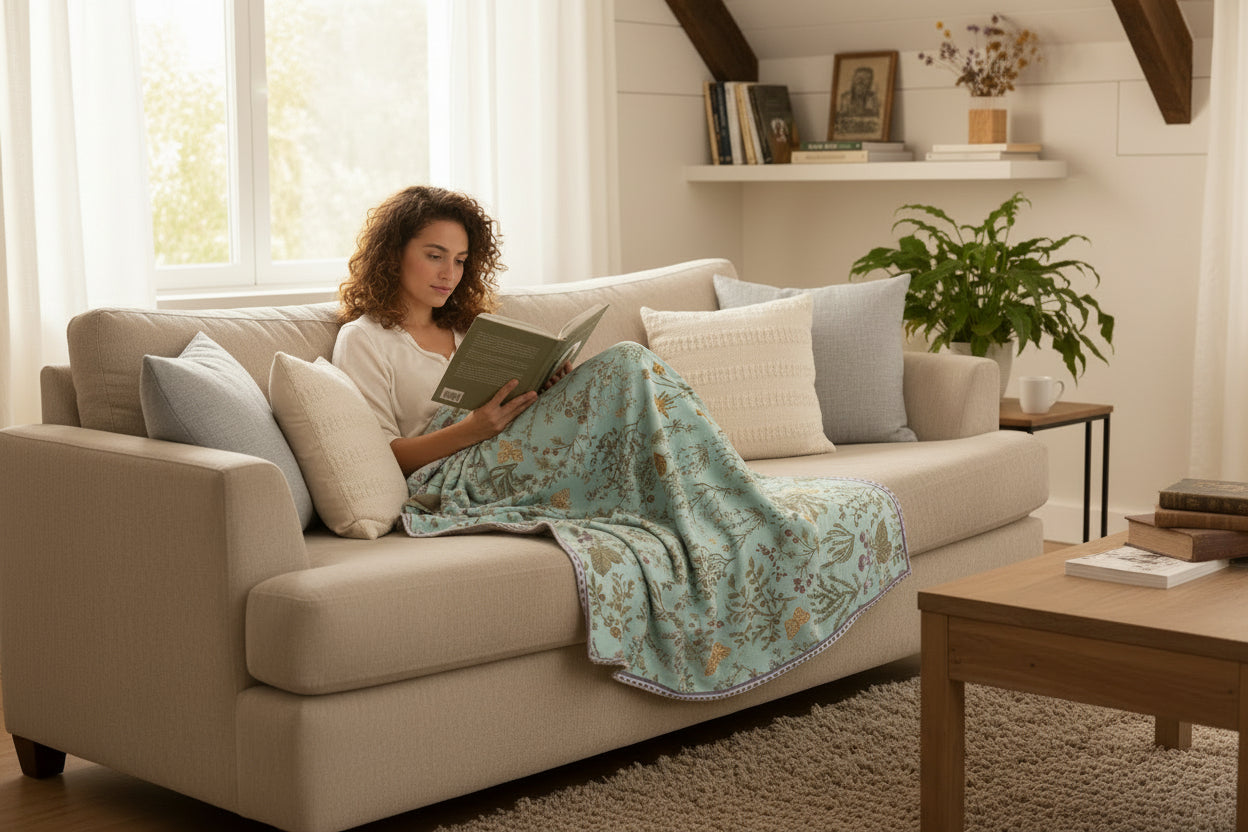 Western Skies Meadow Throw – Mesa Aqua | 100% Cotton Knit Blanket