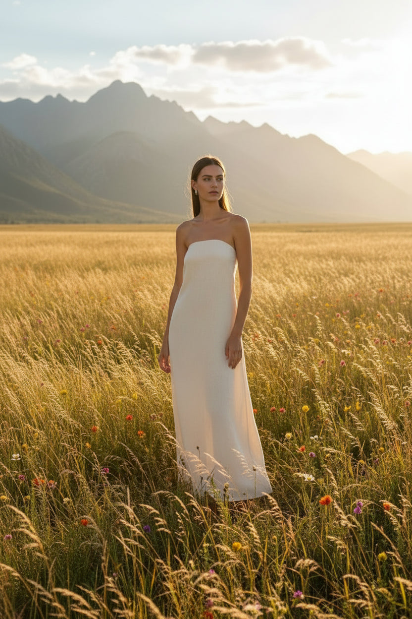 Hemp Smocked Back Tube Dress