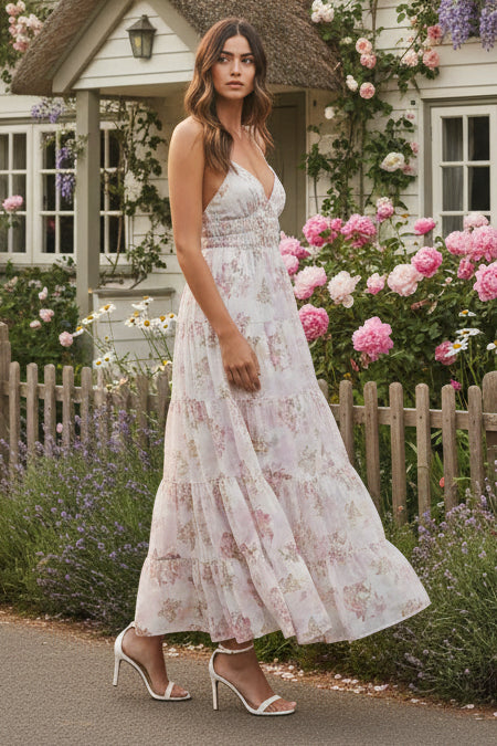 MABLE Floral Print Tiered Cami Maxi Dress