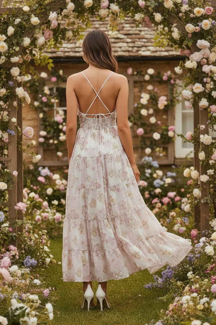 MABLE Floral Print Tiered Cami Maxi Dress