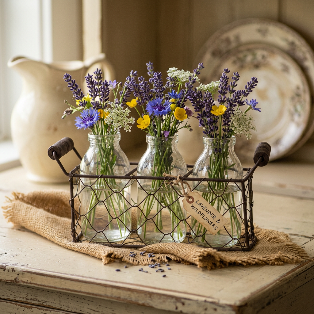 Glass Bottles with Rustic Wire Carrier