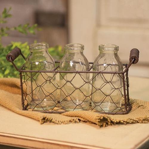 Glass Bottles with Rustic Wire Carrier